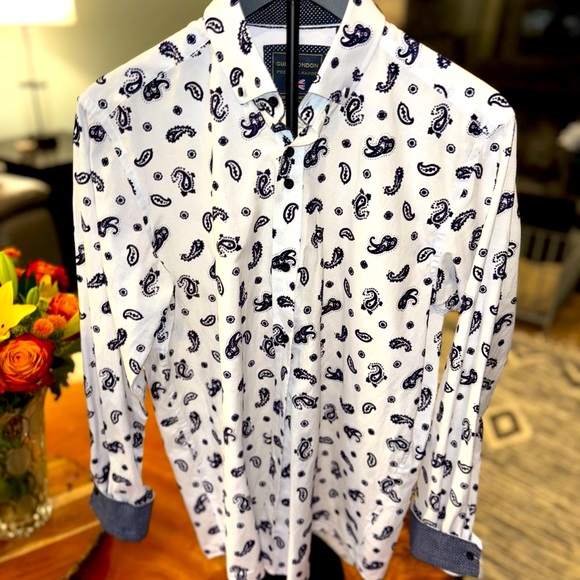Guide London Premium Men’s Dress Shirt, White & Royal Blue Velvet Paisley SZ (M) - Picture 6 of 10